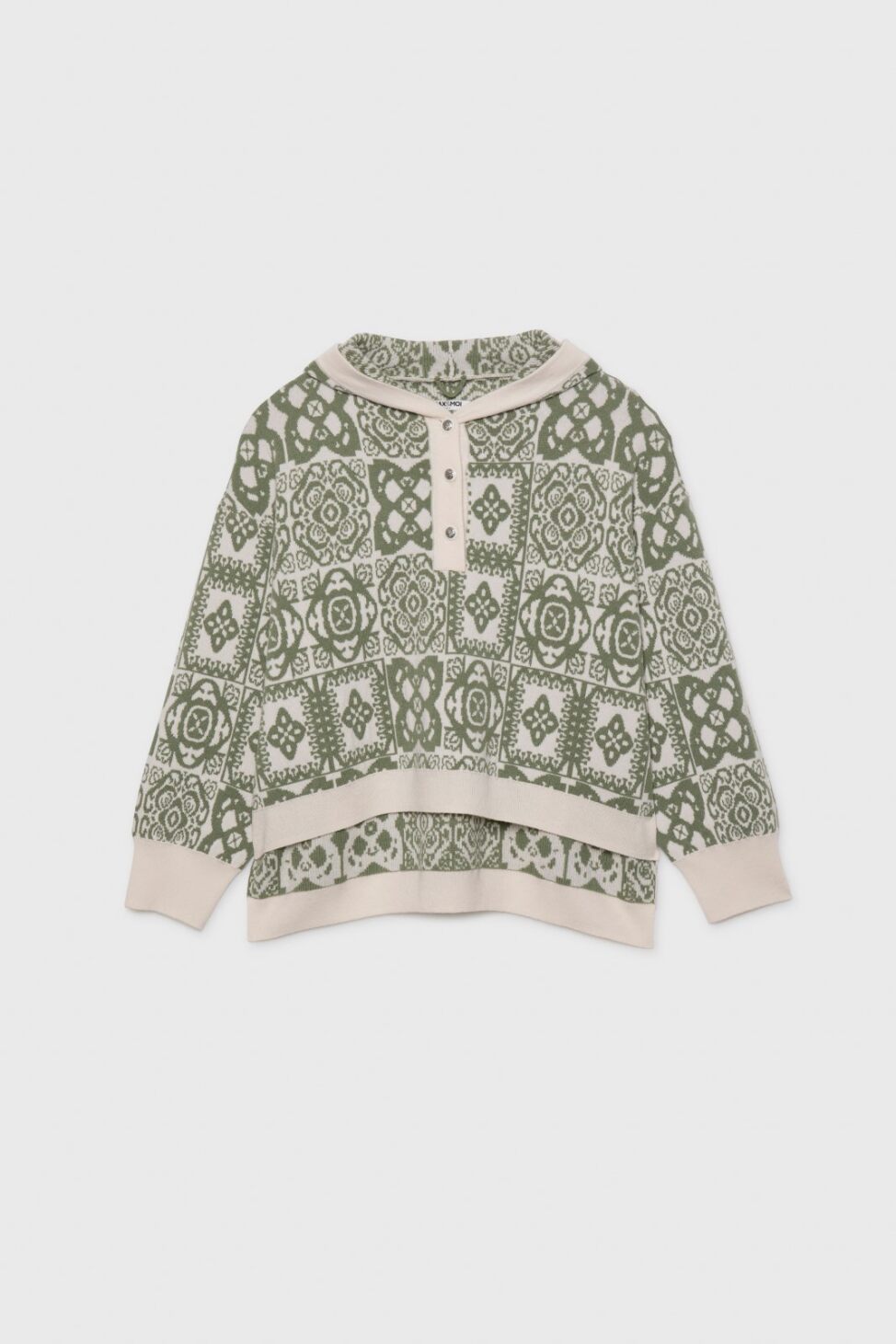 Patti Hooded Sweater Jacquard - Amande & White Hoodies MAX