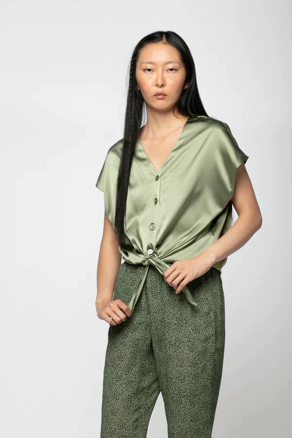 Telya Tied Silk Top- Amande Silk Shirts MAX & MOI