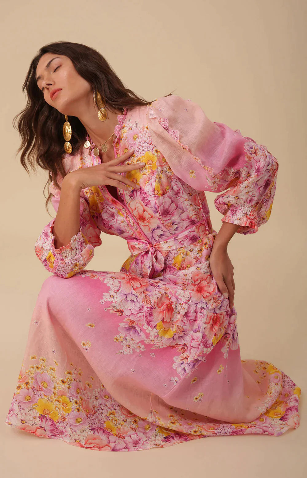 Valerie Linen Maxi Dress - Pink Dresses HALE BOB