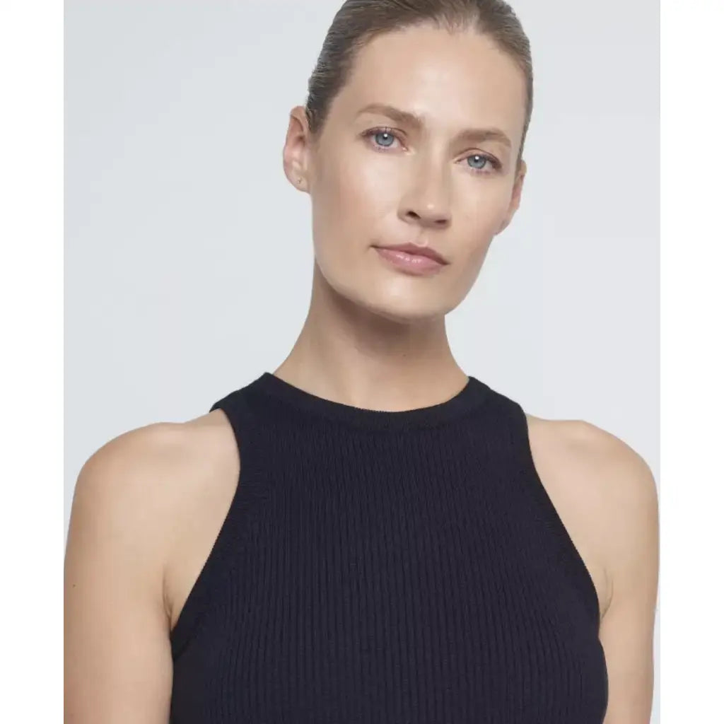 Cotton Jersey Mix Ribbed Knitted Tank Top - Black Knitted