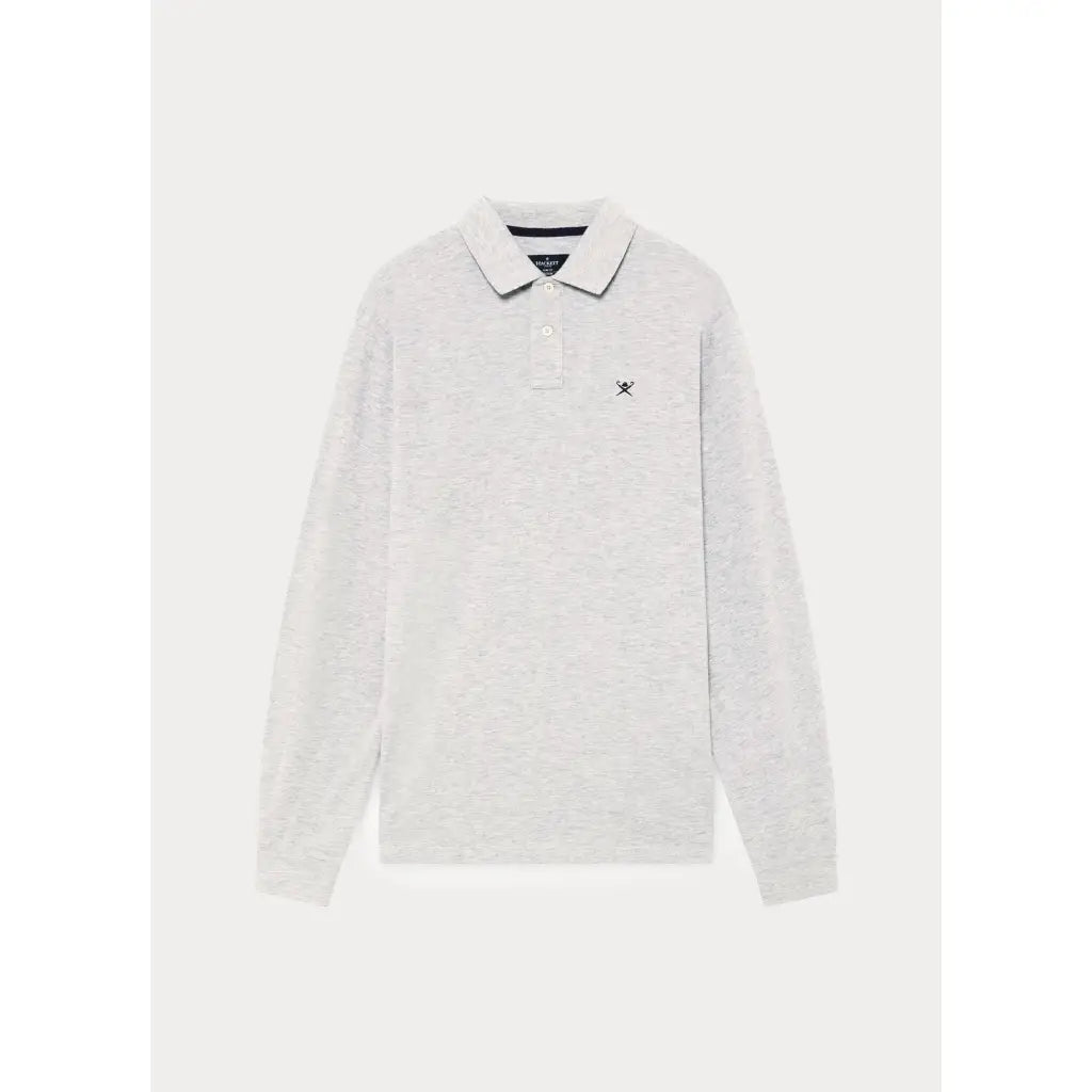 Long Sleeve Cotton Pique Polo Shirt - Light Grey Marl Long