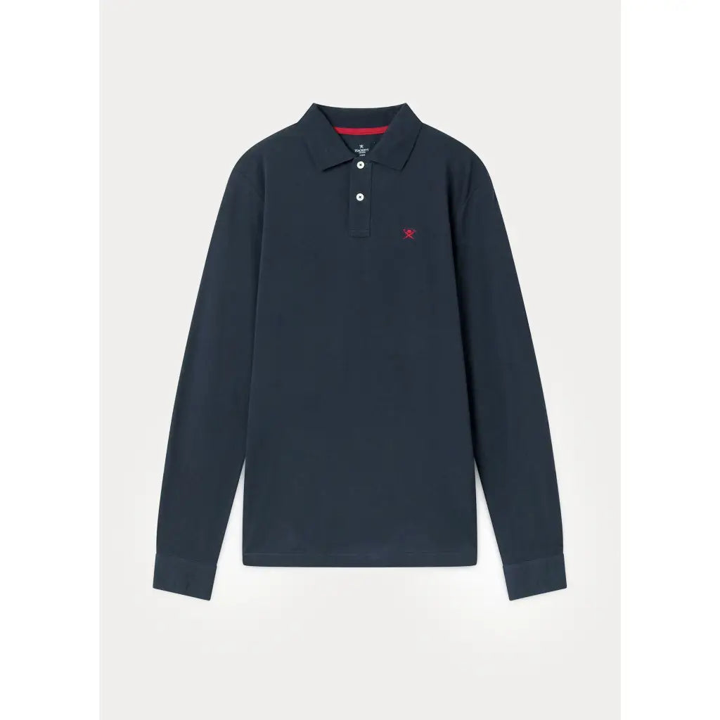 Long Sleeve Cotton Pique Polo Shirt - Navy Long Sleeve Polo