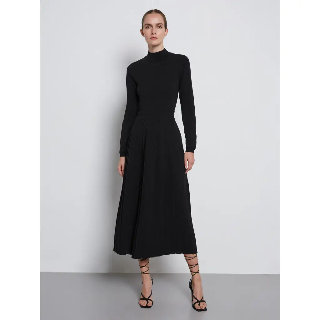 Metallic Knit Pleated Midi Skirt - Black Skirts & Shorts