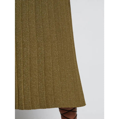Metallic Knit Pleated Midi Skirt - Khaki Skirts & Shorts