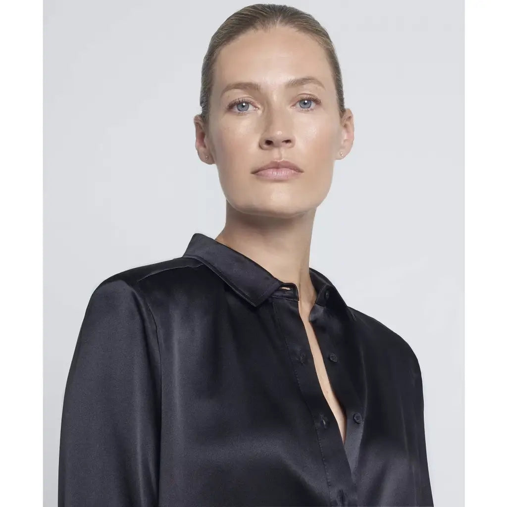 Oversized 100% Silk Shirt With Embroidered Logo - Black