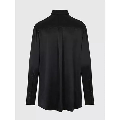 Oversized 100% Silk Shirt With Embroidered Logo - Black