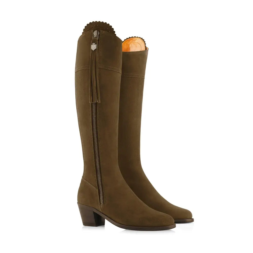 Suede Heeled Regina - Olive Tall Boots FAIRFAX & FAVOR