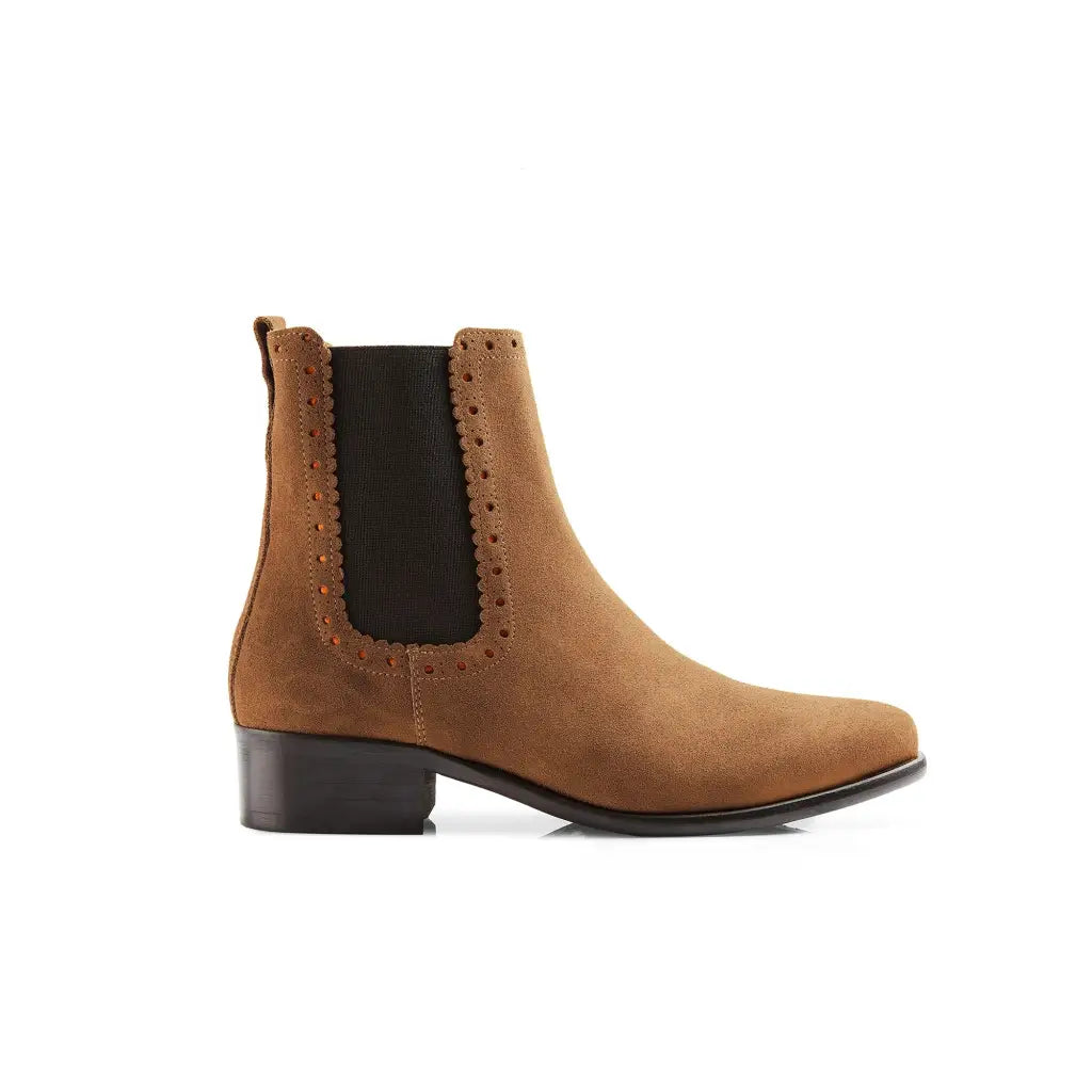 The Brogued Chelsea - Tan Suede Short Boots FAIRFAX & FAVOR